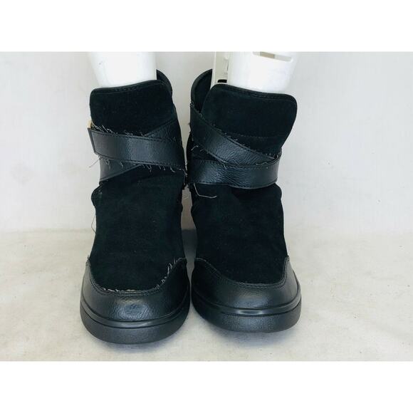 ALDO Womens Black Leather Suede Buckle Wedge Ankle Boots Bootie Size 8.5 M - Picture 5 of 11